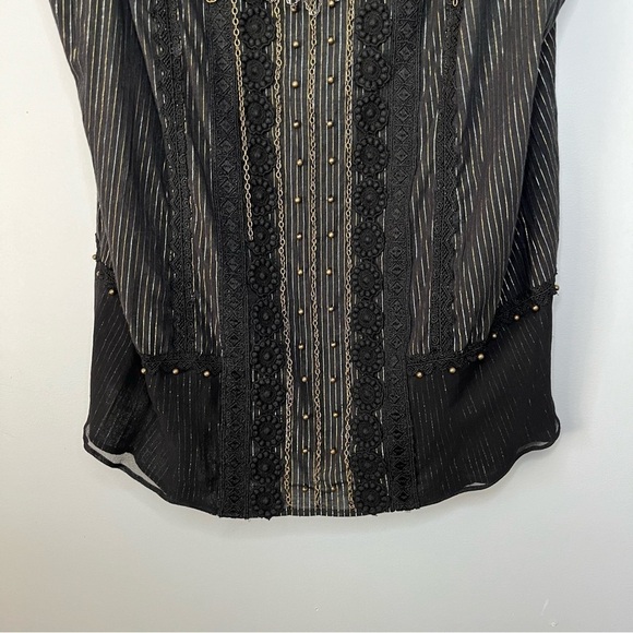 Nanette Lepore Vintage 2000s Isis Pinstripe Embroidered Chain Blouse Top Size 4 - Picture 3 of 16